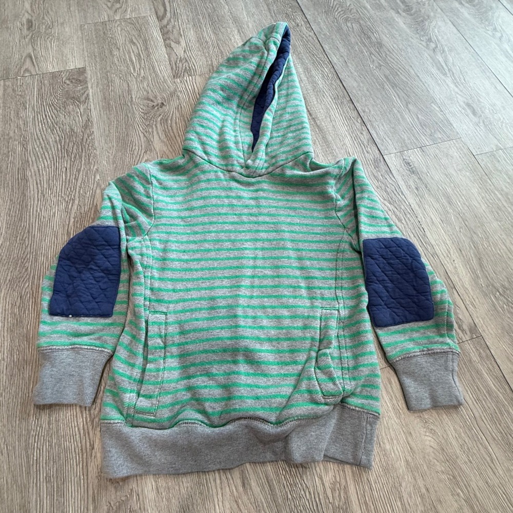 Johnnie B Boys Hoodie Size 6-7Y Green Striped Quilted Elbow Patches Pockets